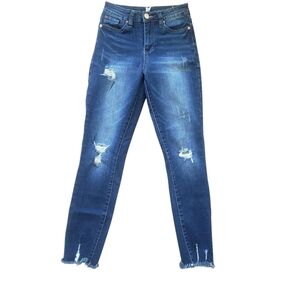 YMI Blue Skinny Jeans with Distressed Size 3/26.